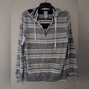 Billabong Men's Black and White Striped Zip-Up Sweater